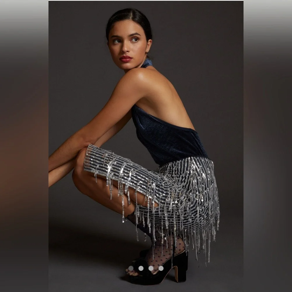 Maeve Sequined Fringe Midi Skirt - size 10 - NWT $180 - Picture 3 of 5